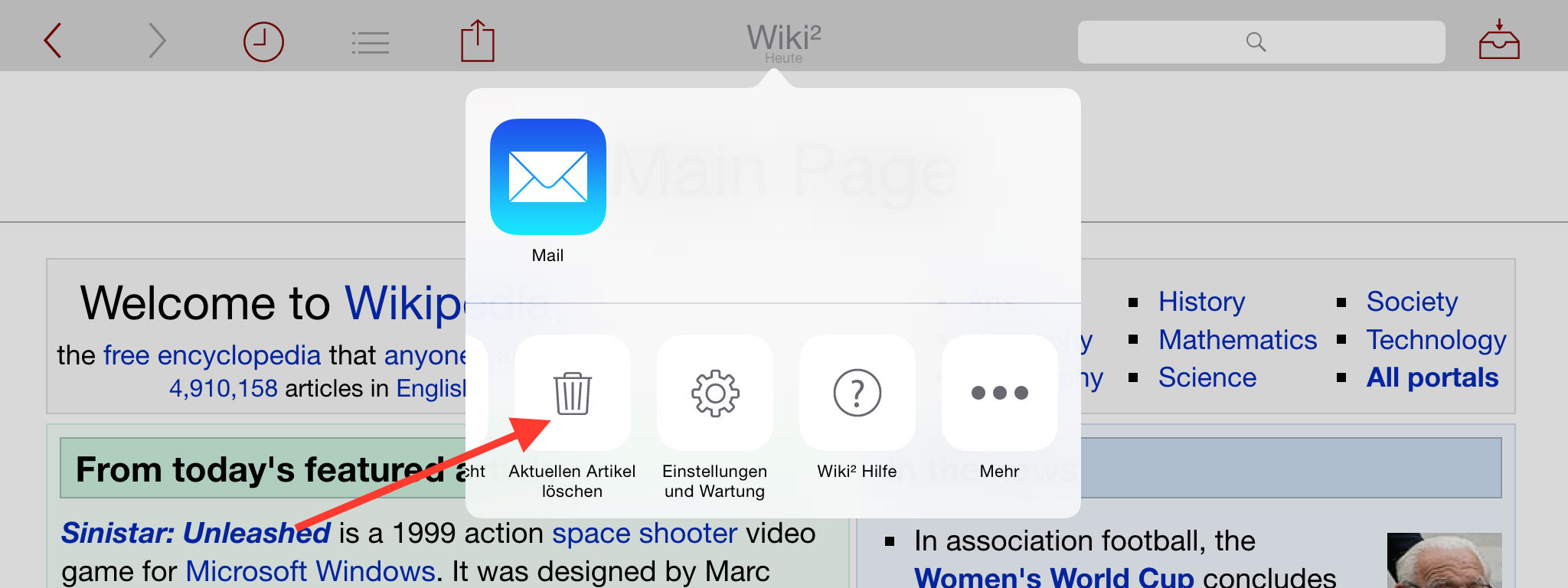 Delete articles from local storage in Wiki² - Wikipedia for iPad