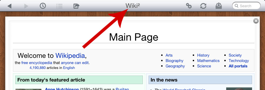 Open Wikipedia main page in Wiki² - Wikipedia for iPad