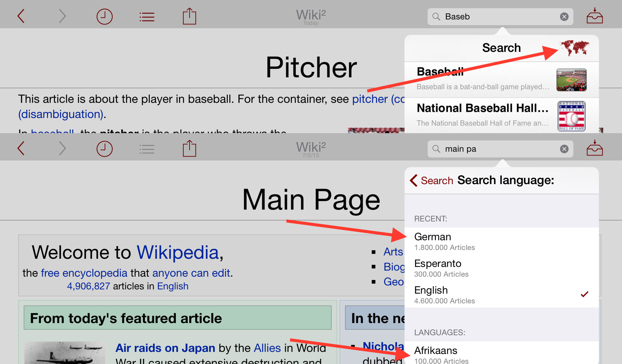 Select the Wikipedia search language